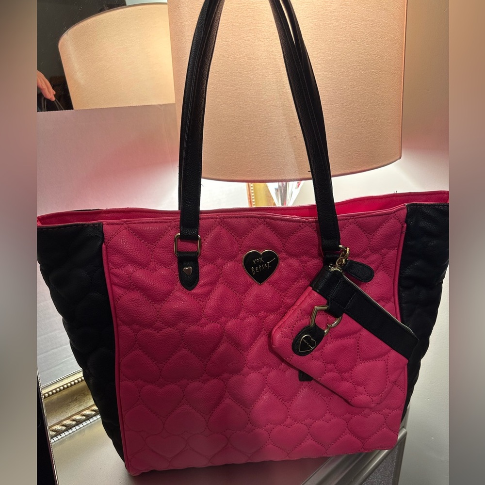 Betsey Johnson Pink and Black Quilted Tote